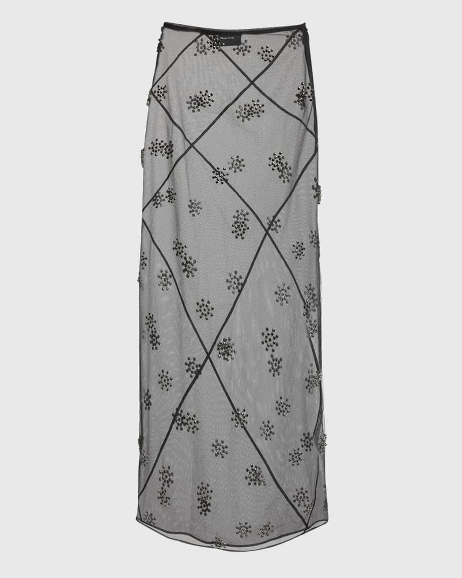 Simone Rocha Sheer Spiral Midi Skirt with Beaded Embellishments | Neiman Marcus