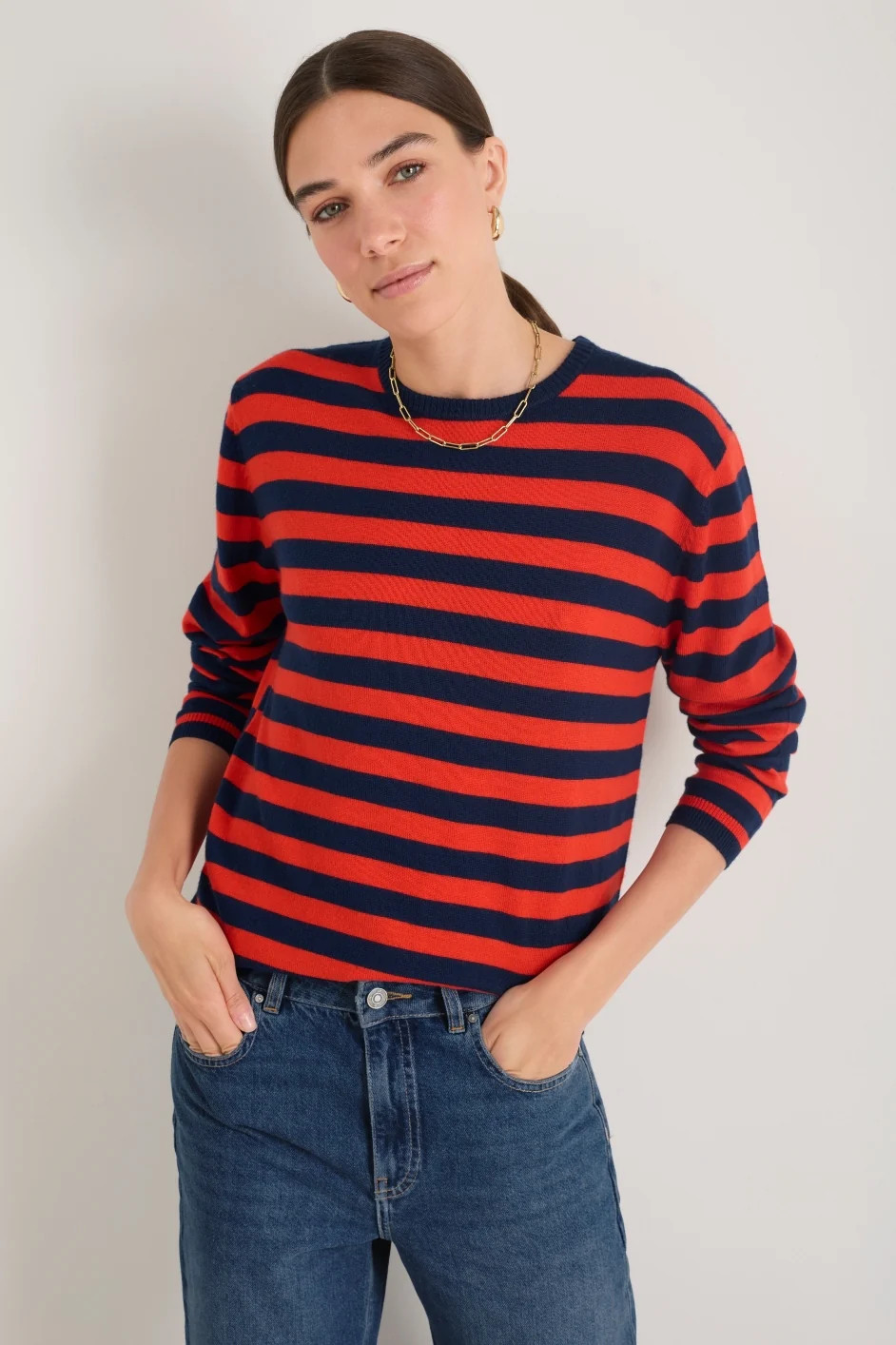 Cath x WYSE Brigitte Jumper - Tomato Red/Midnight Stripe | WYSE London