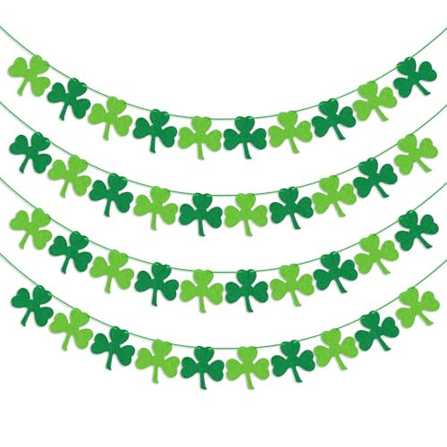 St Patricks Day Decorations 4PCS Felt Shamrock Garland Banner - NO DIY Shamrock Clover Garland Banner for St Patricks Day Decor - Dark Green Light Green for Irish Party Supplies | Amazon (US)