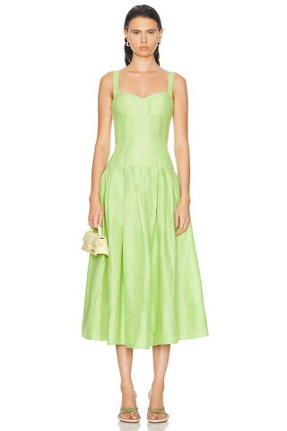 NICHOLAS Makenna Drop Waist Corset Midi Dress in Green | FWRD 