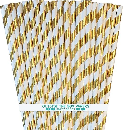 Gold Foil Paper Straws - Striped - 7.75 Inches - 100 Pack - Outside the Box Papers Brand | Amazon (US)