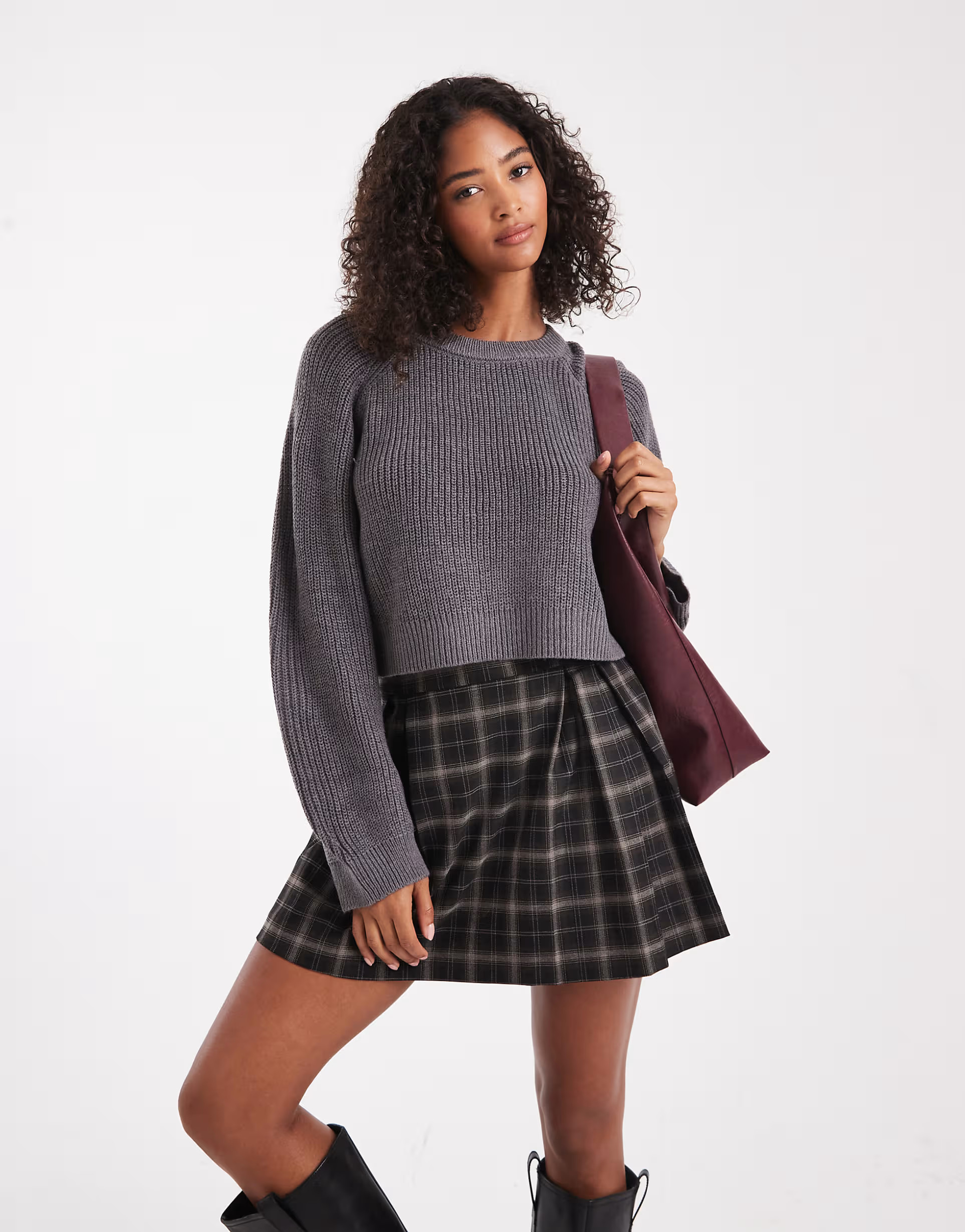 Brave Soul cropped knit crew neck sweater in charcoal | ASOS | ASOS (Global)