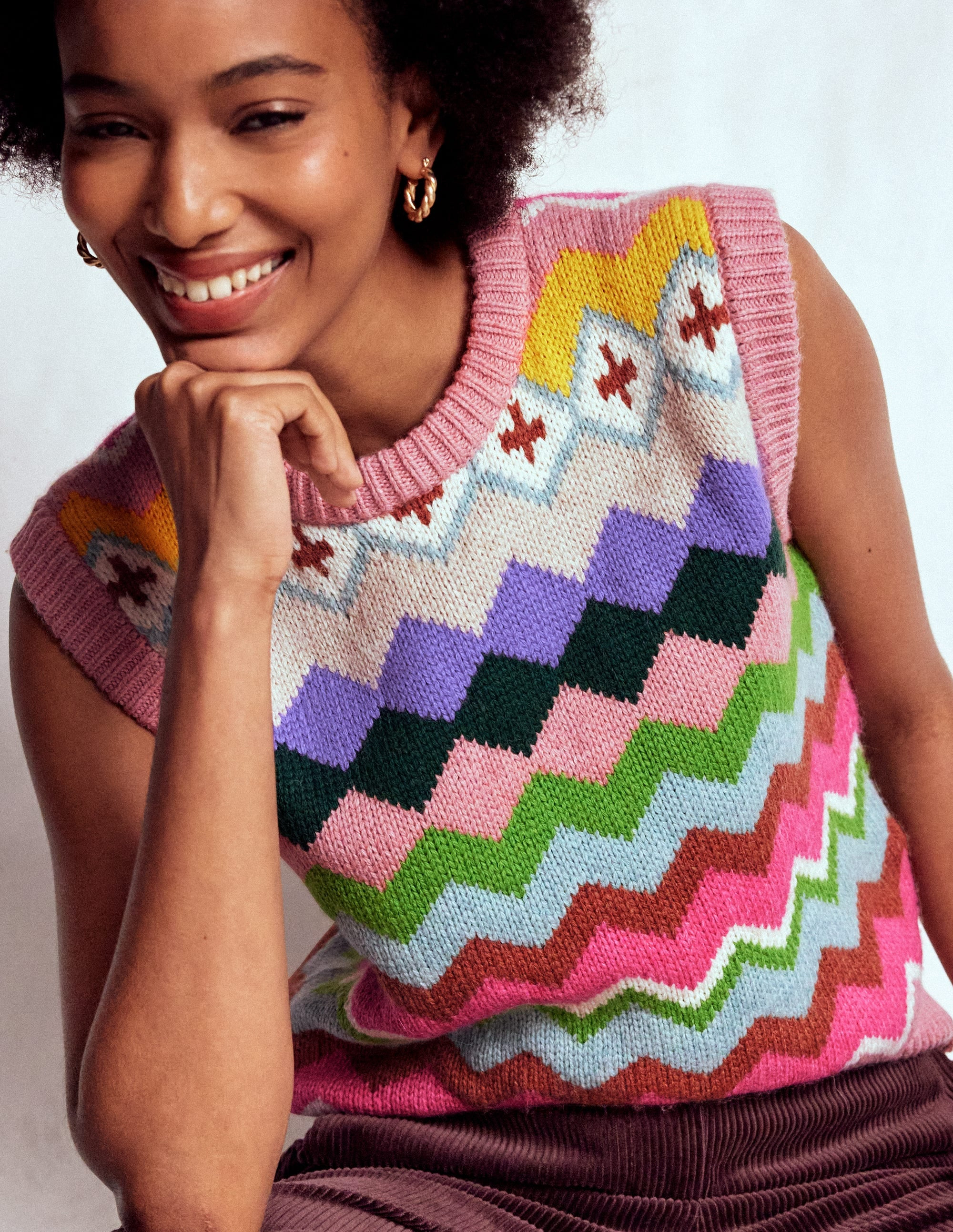 Eleanor Fair Isle Vest-Pink Heritage Fair Isle | Boden (US)