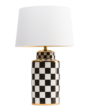 29in Checkered Ceramic Linen Shade Table Lamp | TJ Maxx