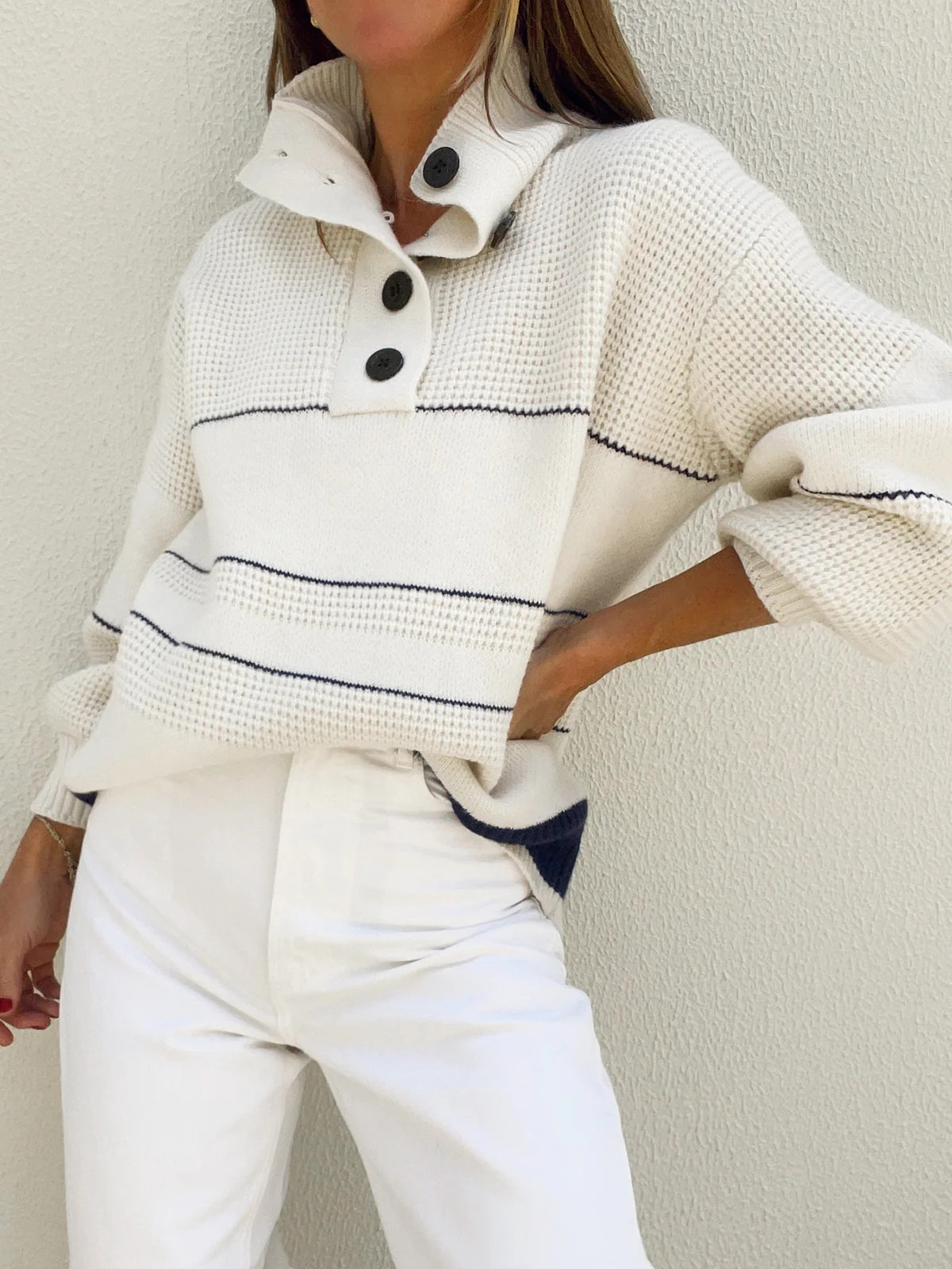 Open Collar Button Up Sweater | Commense