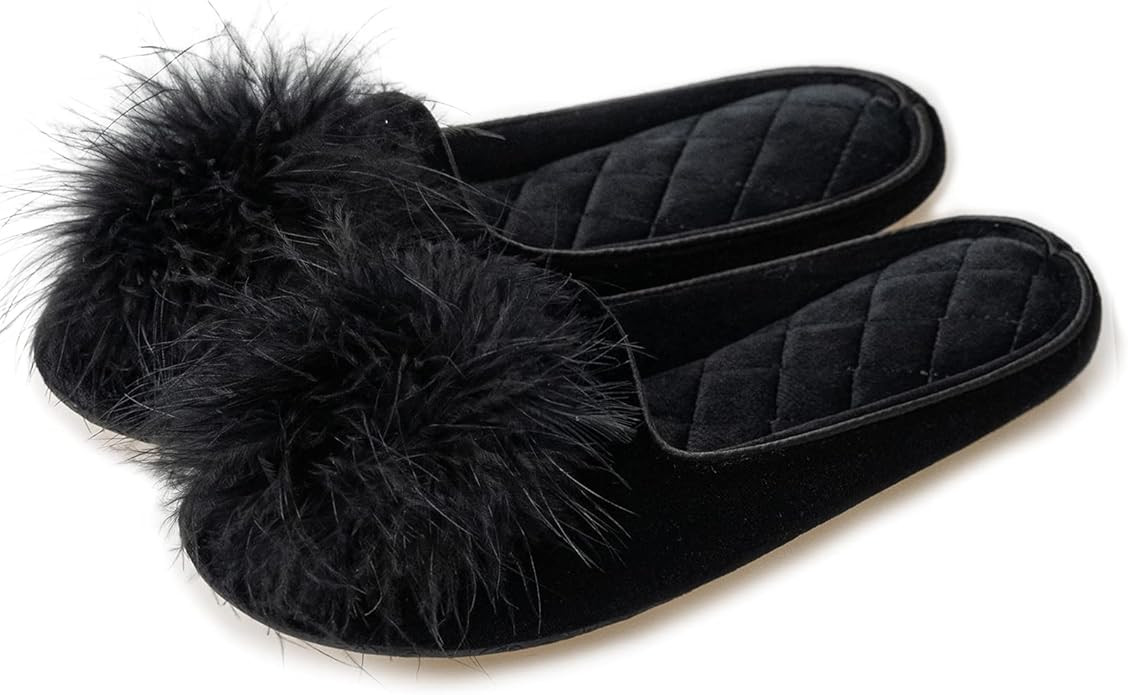 Amazon.com | GRITHEIM Women's Fuzzy Pom Pom Feather Velvet House Slippers Sexy Cozy Bedroom Slipp... | Amazon (US)