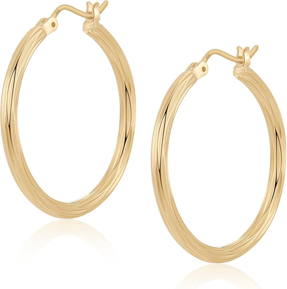 14k Twisted Hoop Earrings for Womens Hypoallergenic Small Gold Plated Hoop Earrings | Amazon (US)
