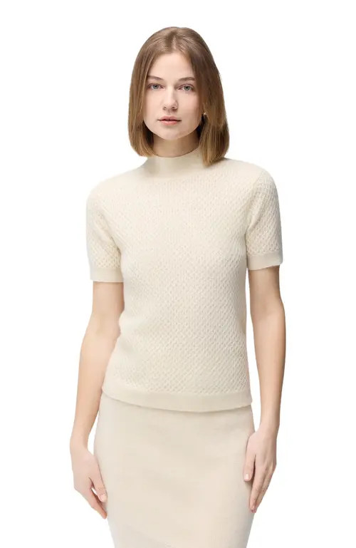 GOBI Mongolian Cashmere Short-Sleeve Textured Cashmere Top in Off White at Nordstrom, Size Medium Eu | Nordstrom