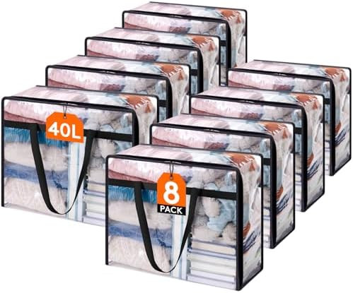 Lifewit 8 Pack Clear Plastic Storage Bags, 40L Foldable Clothes Storage Boxes Wardrobe Organizer ... | Amazon (UK)
