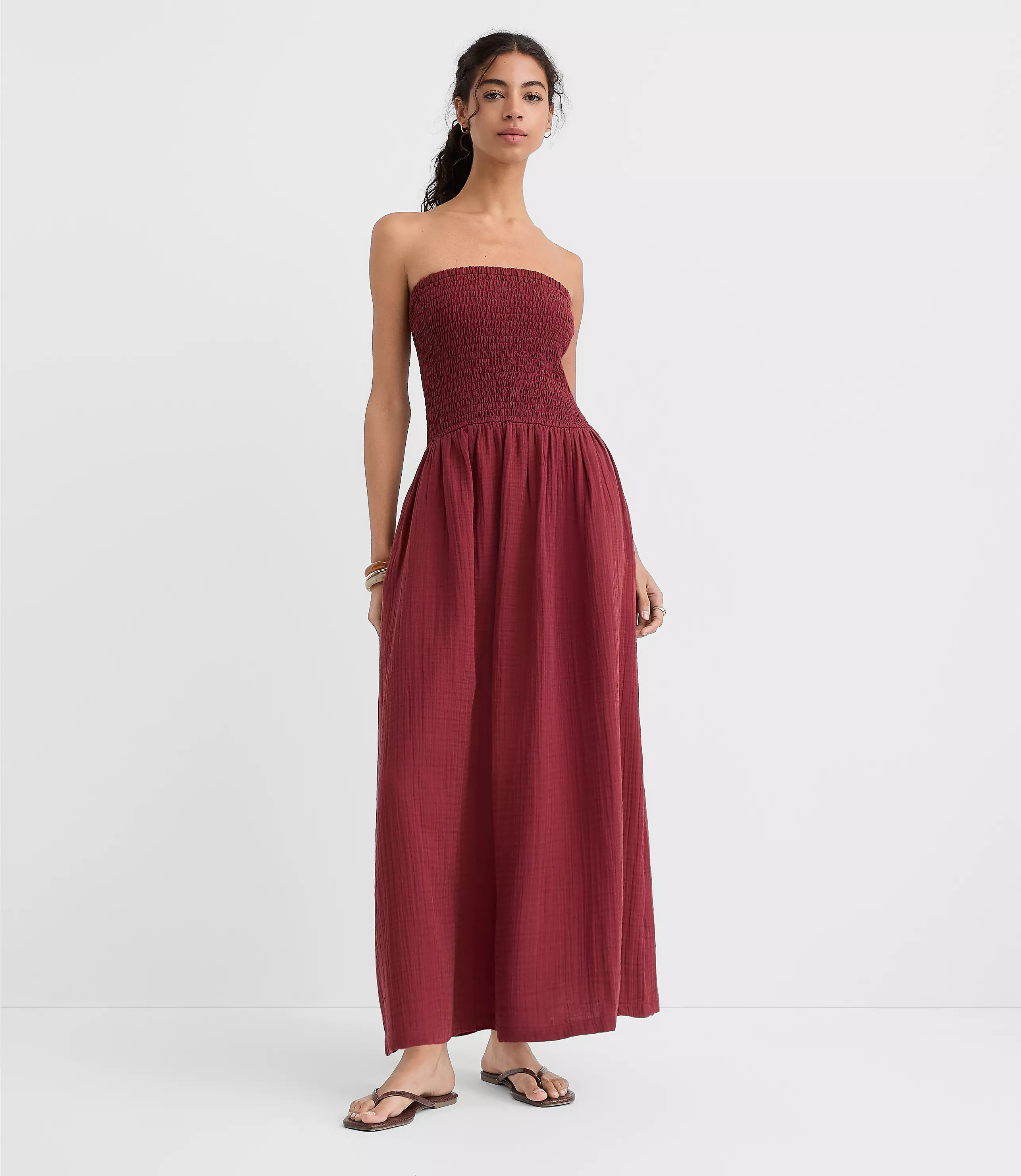 Petite LOFT Beach Strapless Mixed Media Maxi Pocket Dress | LOFT
