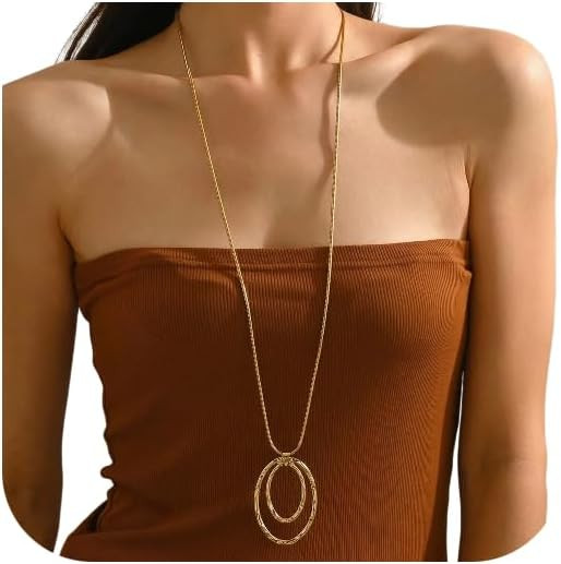 QiaTsed Pendant Necklace for Women Chunky Gold Ncklace Large Statement Necklaces Dainty Long Circ... | Amazon (US)