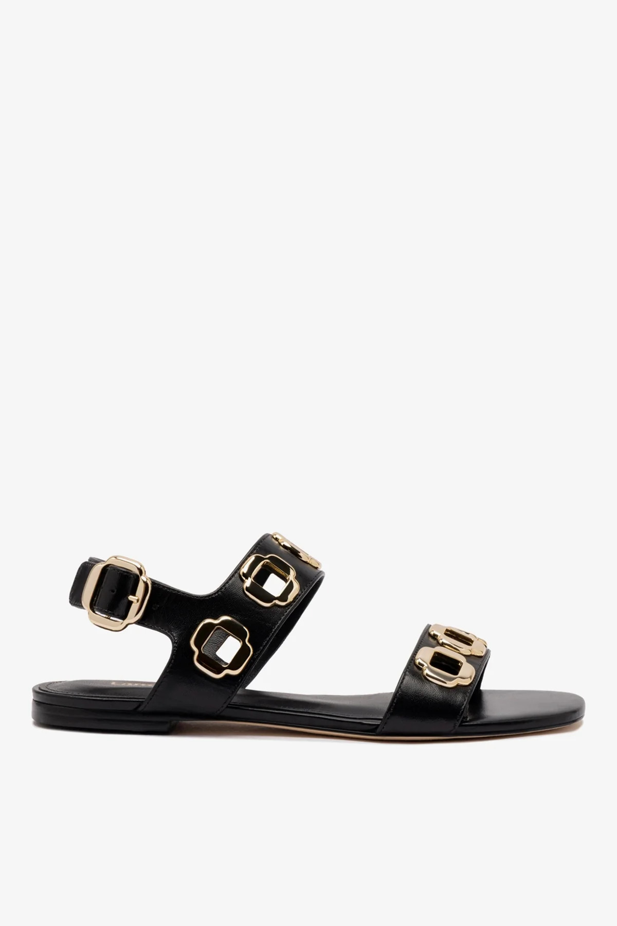 Milan Flat Sandal In Black Leather | Larroude