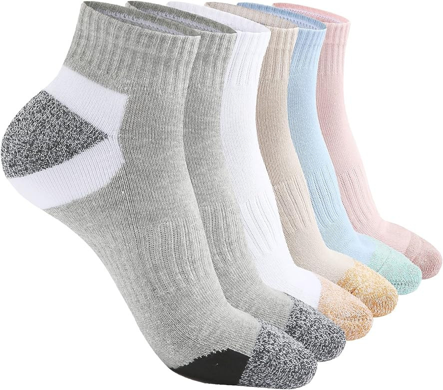 Hepsibah Womens Athletic Ankle Socks Cotton Thick Cushion Low Cut Running Sport Tab Socks 6 Pack | Amazon (US)