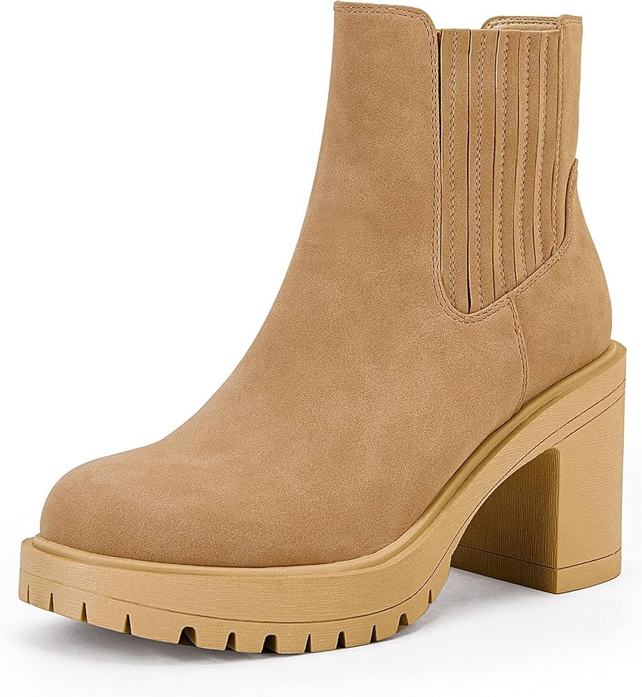 Womems Platform Lug Sole Ankle Boots Chunky Block Heel Seam Booties Combat Cozy Round Toe Chelsea... | Amazon (US)