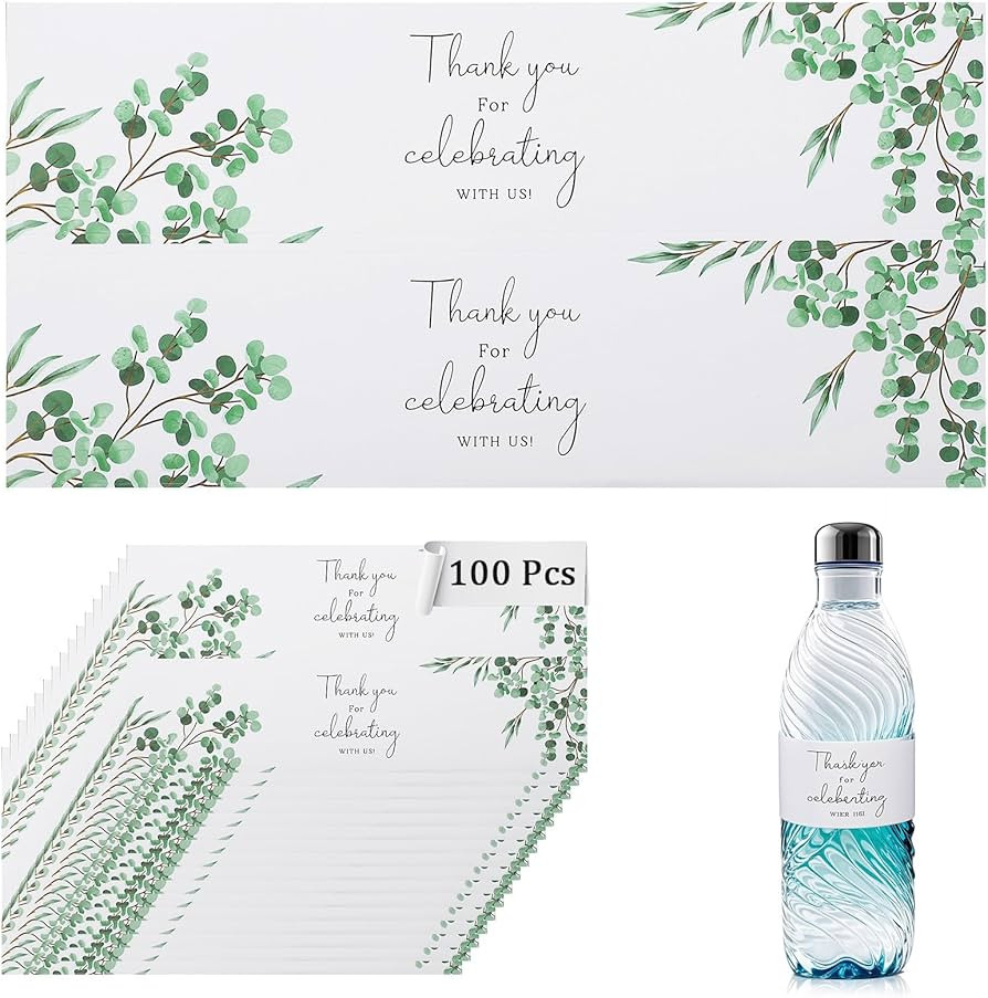 100 Pcs Wedding Water Bottle Labels, Greenery Floral Wraps Sticker for Water Bottle Personalized ... | Amazon (US)