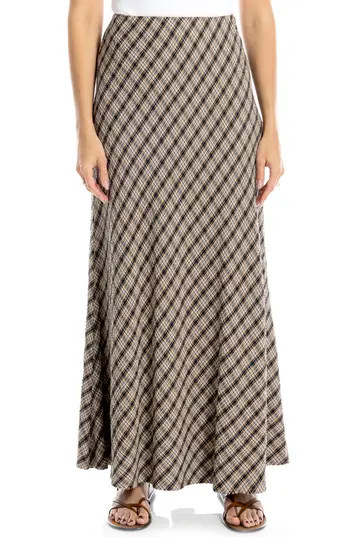 MAX STUDIO Plaid Maxi Skirt in Taupe/Black/Blue Plaid at Nordstrom Rack, Size Medium | Nordstrom Rack