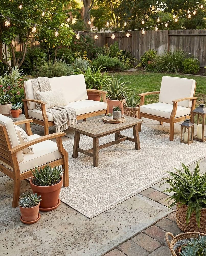Rugs.com - Outdoor Aztec Rug \u2013 4' 1 x 6' 1 Light Gray Indoor/Outdoor Rug \u2013 Weather-Resi... | Amazon (US)