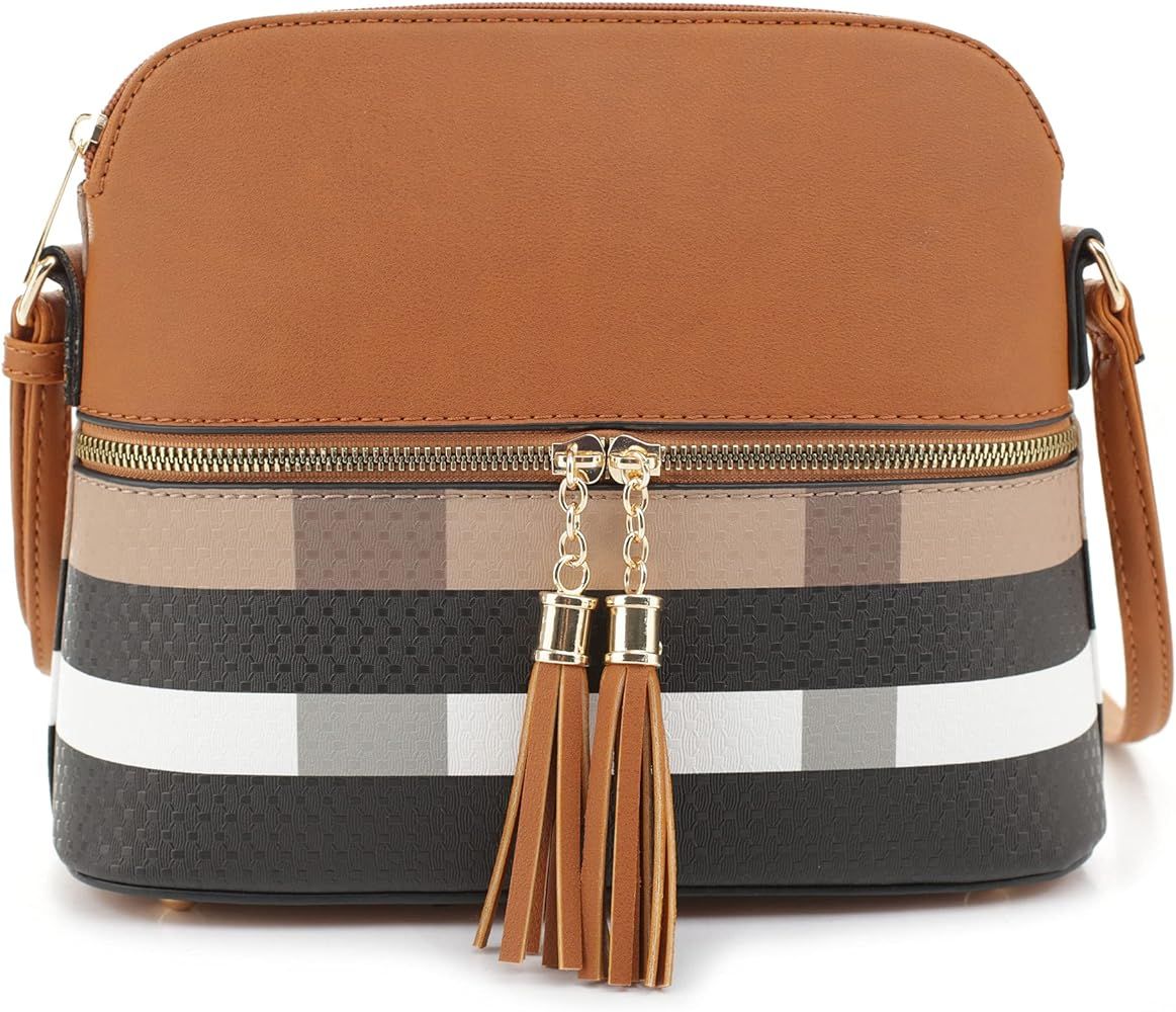 SG SUGU Lightweight Medium Dome Crossbody Bag Shoulder Bag with Tassel | Plaid Pattern | Amazon (US)