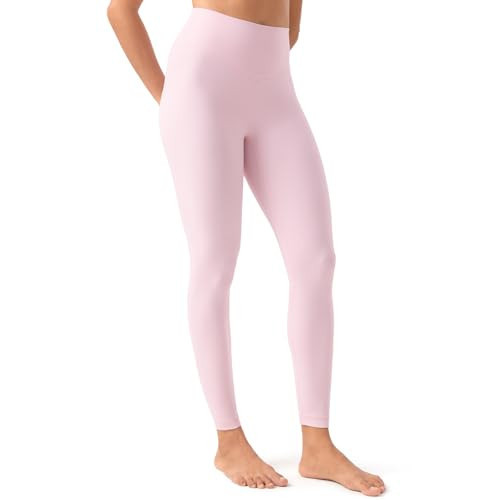 YUNOGA HugMotion Women's No Front Seam Leggings 25" Inseam - High Waisted Tummy Control Seamless Workout Gym Yoga Pants (XL, Cradle Pink) | Amazon (US)
