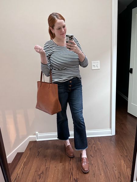 Best cropped flare jeans - so stretchy and comfortable - with lug sole loafers and everyday basics 

#LTKcurves #LTKfit