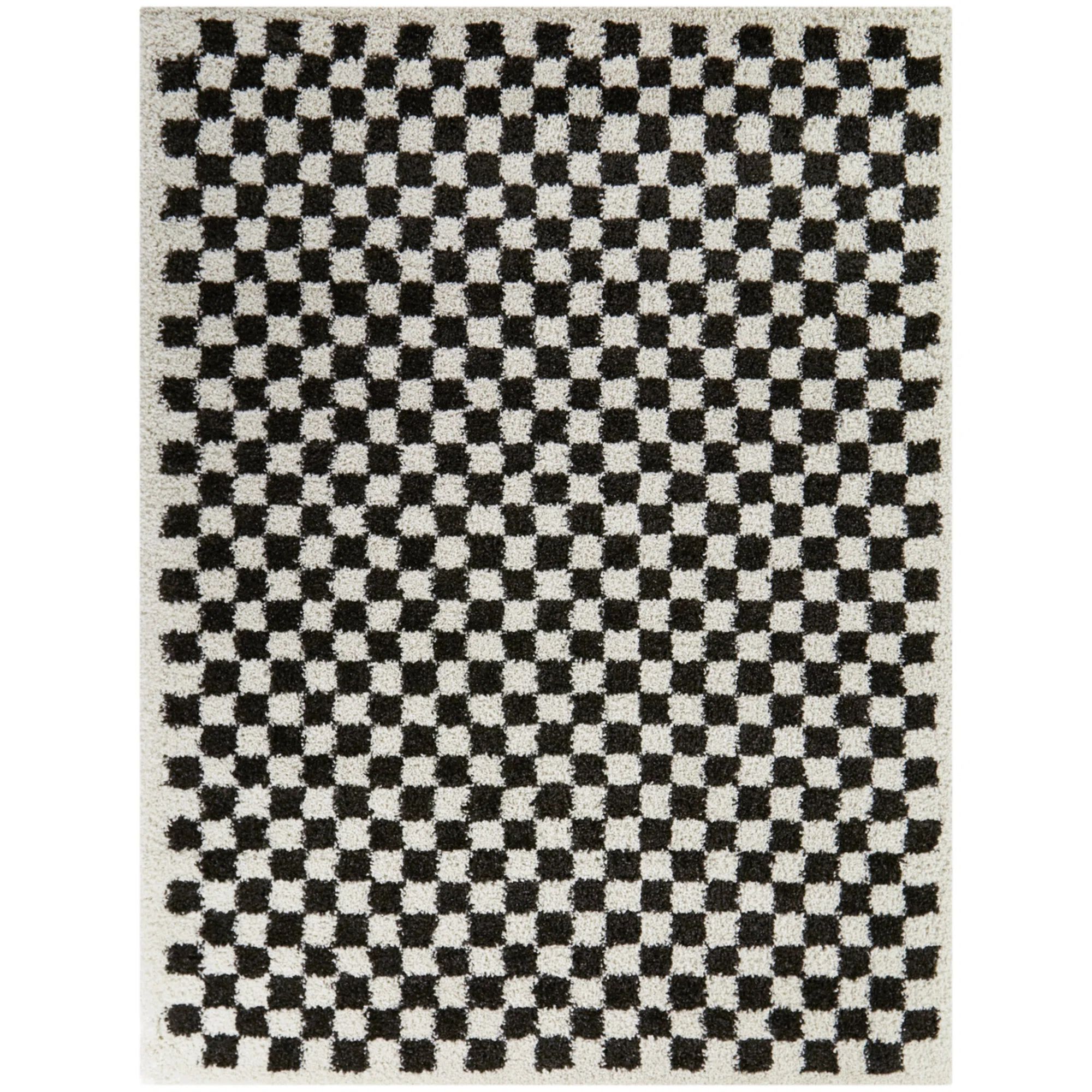 Walker Checkered Charcoal/Cream Shag Area Rug | Wayfair North America