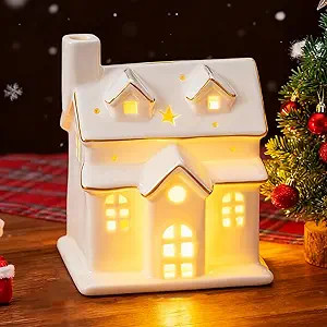 WDS WONDROUS Ceramic Christmas Village House Decor White, Light Up Christmas House Decorations 7 ... | Amazon (US)