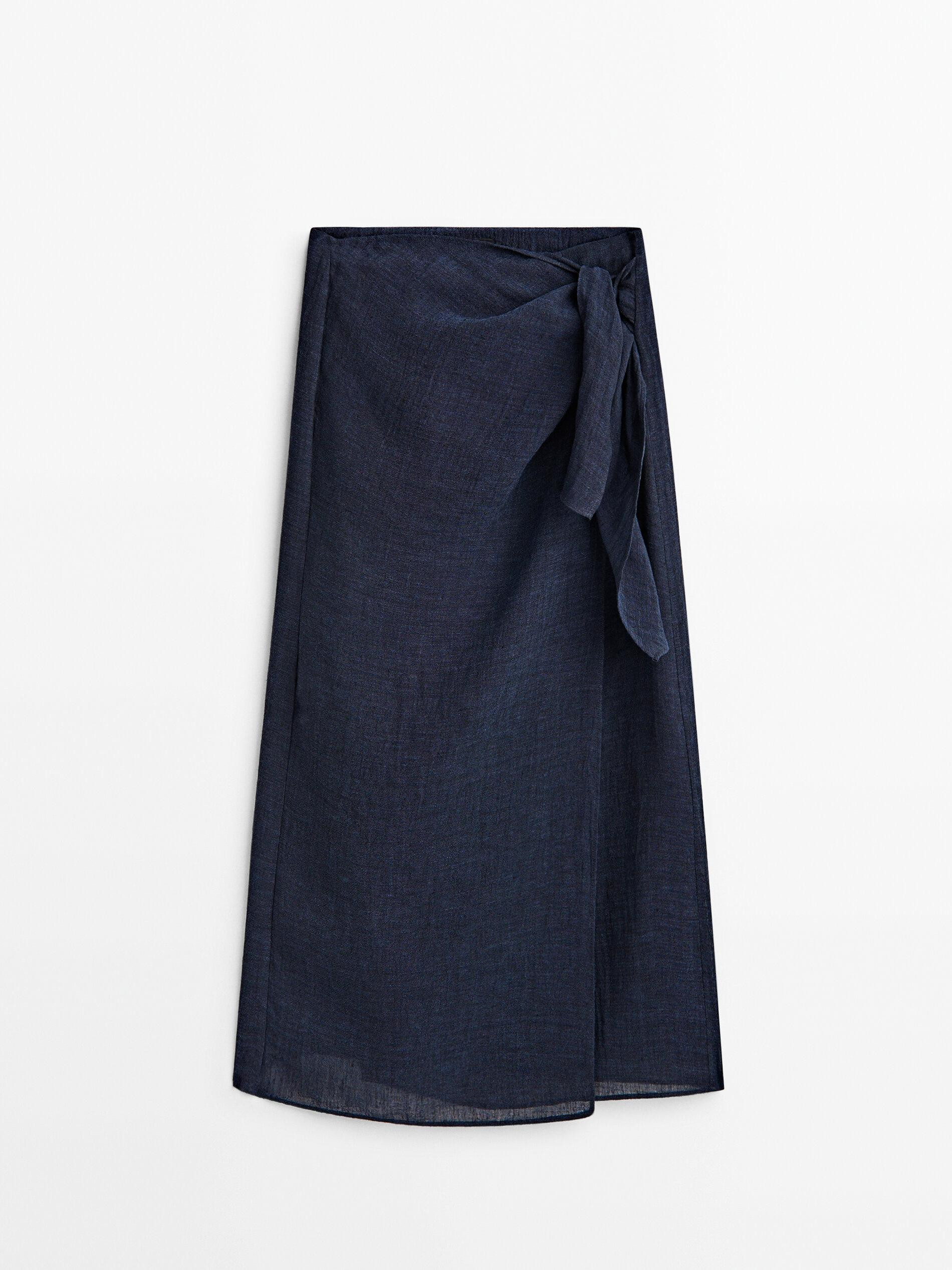 Waffle-knit wrap midi skirt | Massimo Dutti UK