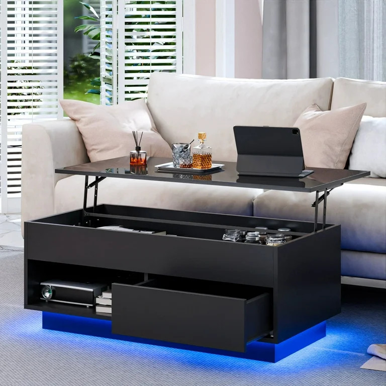 Hommpa 40'' Lift Top Coffee Table with LED Lights Modern High Gloss End Table with Rising Top, Hi... | Walmart (US)