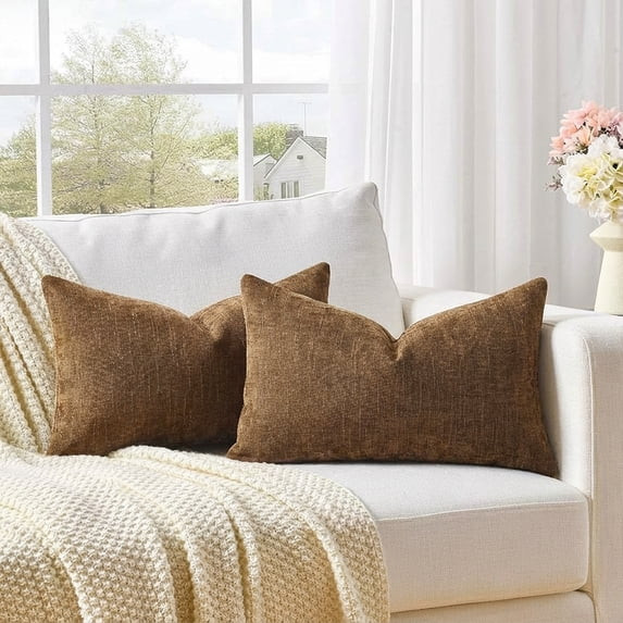 Fancy Homi 2 Pcs Bronze Decorative Textured Chenille Throw Pillow Covers 12x20 inch for Living Ro... | Walmart (US)