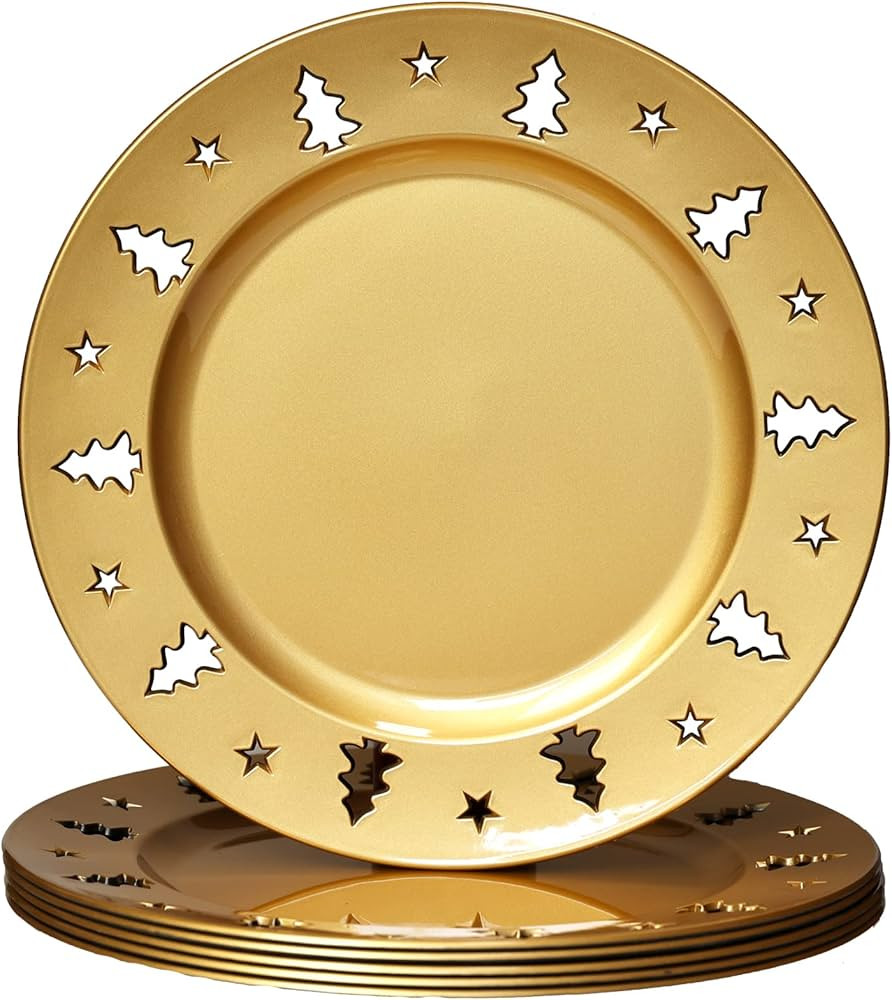 Spsyrine Christmas Tree Gold Charger Plates, Set of 6 Reusable Chargers for Dinner Plates, Table ... | Amazon (US)