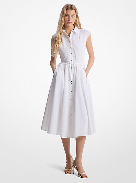 Stretch Cotton Poplin Midi Dress | Michael Kors US