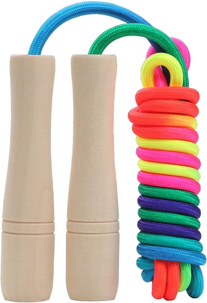 Jump Rope Kids, 8.5ft Adjustable Cotton Skipping Rope with Wooden Handle for Boys and Girls Fitne... | Amazon (US)