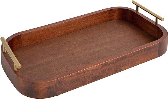 Kate and Laurel Lipton Mid-Century Rectangle Wood Tray, 10" x 18, Walnut Brown and Gold, Decorati... | Amazon (US)