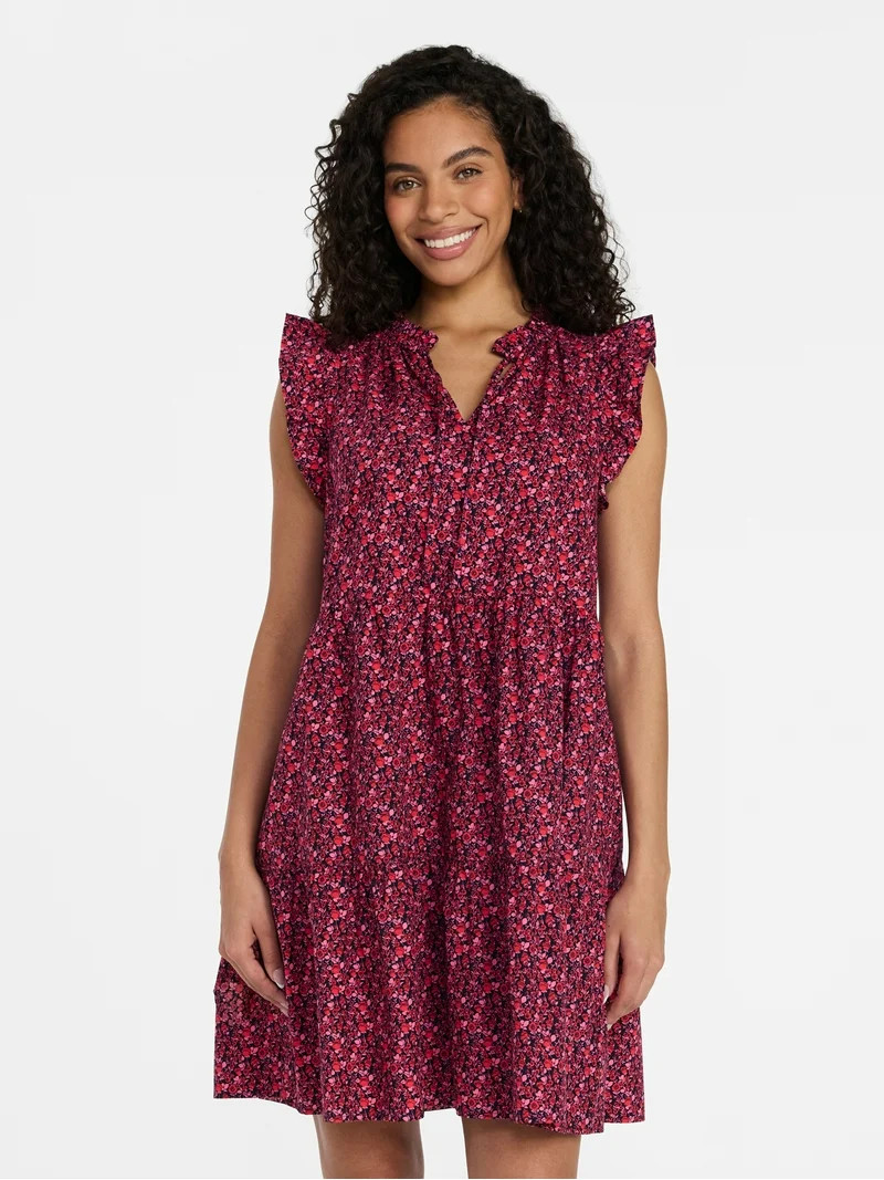 Time and Tru Women’s and Women’s Plus Flutter Sleeve Cotton Mini Dress, Sizes XS-4X | Walmart (US)