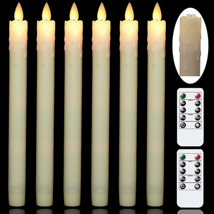 Flameless Flickering Taper Candles with Two Remote,Battery LED Timer Moving Wick Window Candles,I... | Amazon (UK)