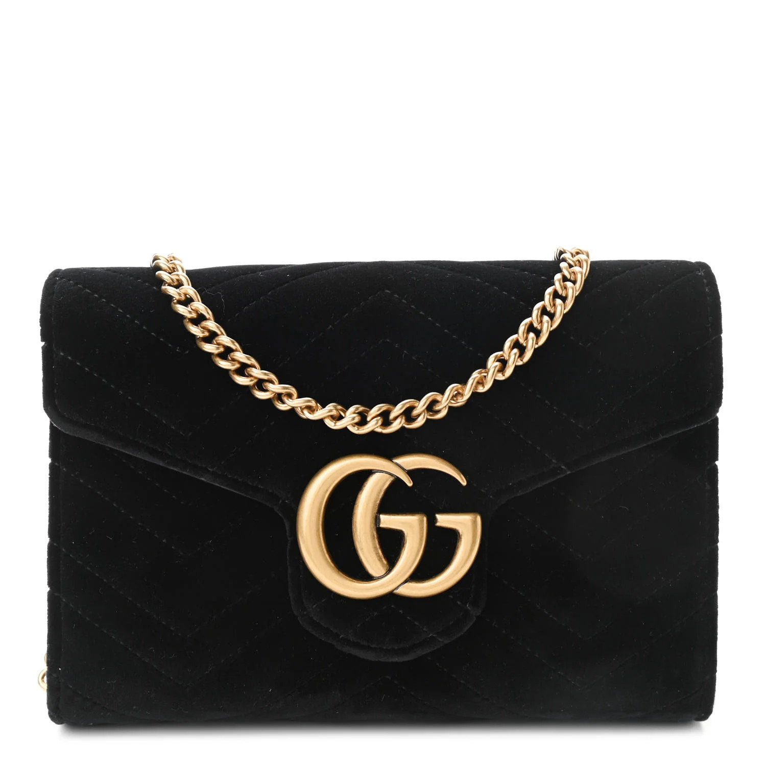 GUCCI Velvet Matelasse GG Marmont Chain Wallet Black | FASHIONPHILE | Fashionphile