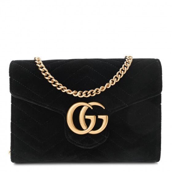 GUCCI Velvet Matelasse GG Marmont Chain Wallet Black | FASHIONPHILE | Fashionphile