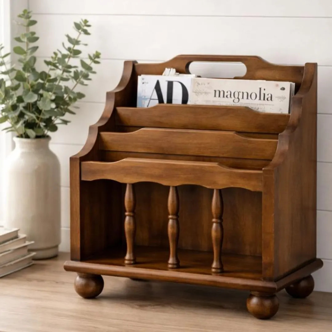 Vintage Leick Mahogany Wooden Magazine Rack, 3 Tier Solid Wood Spindle Holder Traditional Heritag... | Etsy (US)