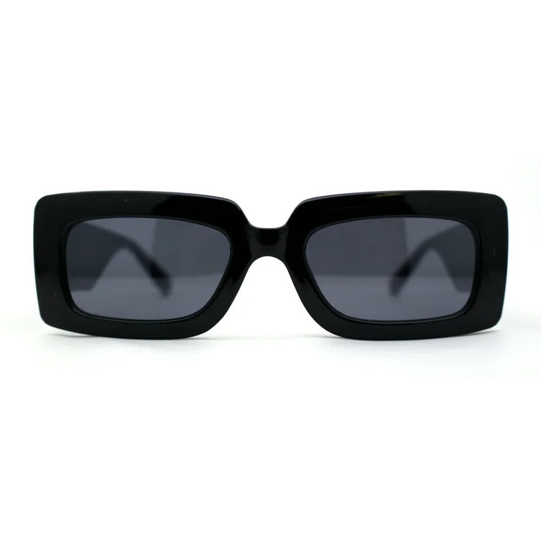 Womens Simple Mod Rectangle Narrow Plastic Sunglasses All Black | Walmart (US)
