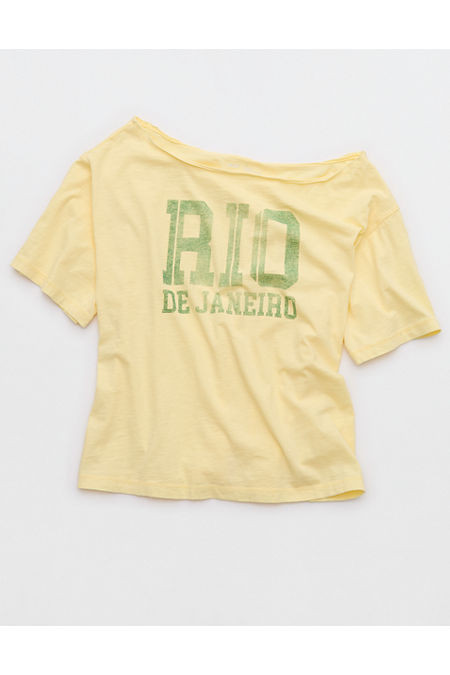 Aerie Off-The-Shoulder Relaxed Tee Women's Citron L | Aerie