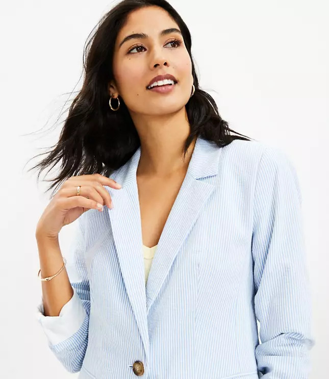 Seersucker Long Modern Blazer | LOFT