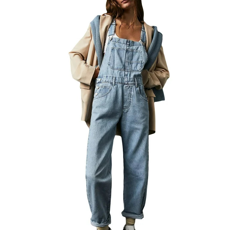KelaJuan Women Denim Long Jumpsuit Casual Spaghetti Strap Wide Leg Romper Pants Summer Baggy Bib ... | Walmart (US)