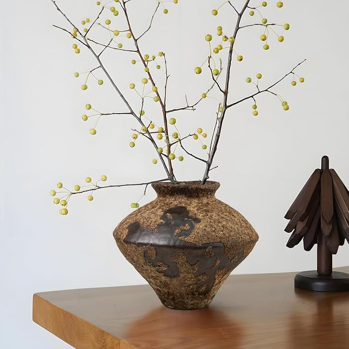GeLive Brown Ceramic Rustic Vase Jingdezhen Handmade Vintage Pottery Flower Jar for Fresh and Dri... | Amazon (US)