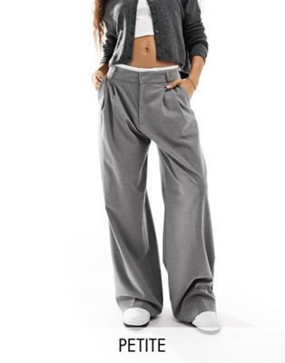 Stradivarius Petite tailored wide leg trouser with boxer waistband in grey | ASOS (Global)
