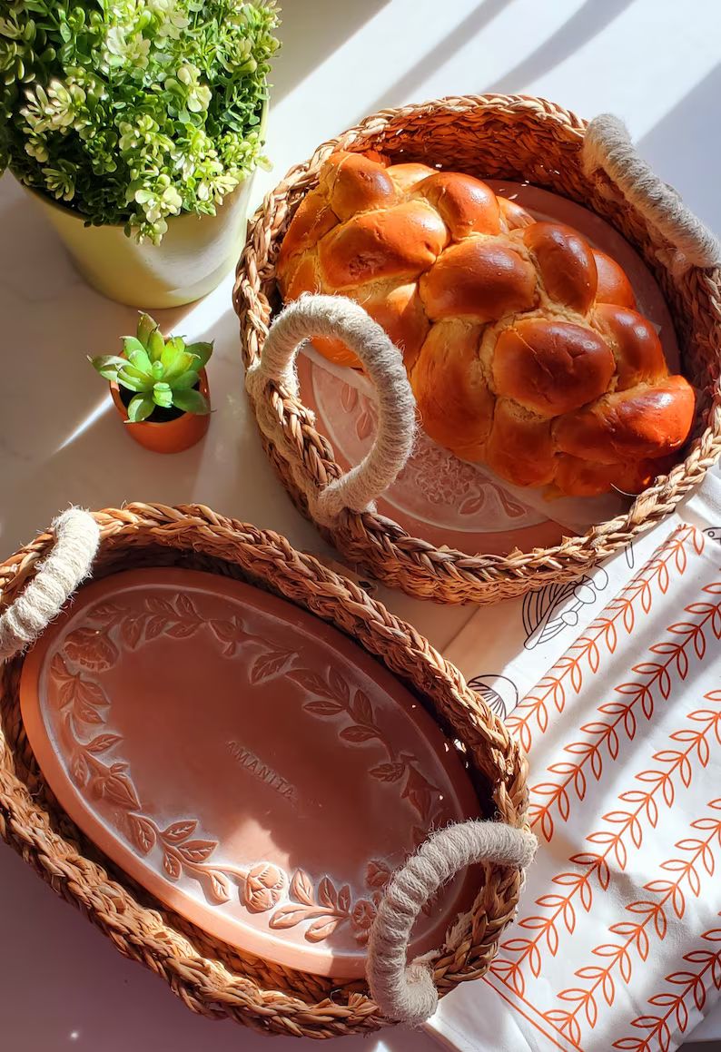 Bread Warmer Baskets With Terracotta Warmer Plate Round or - Etsy | Etsy (US)