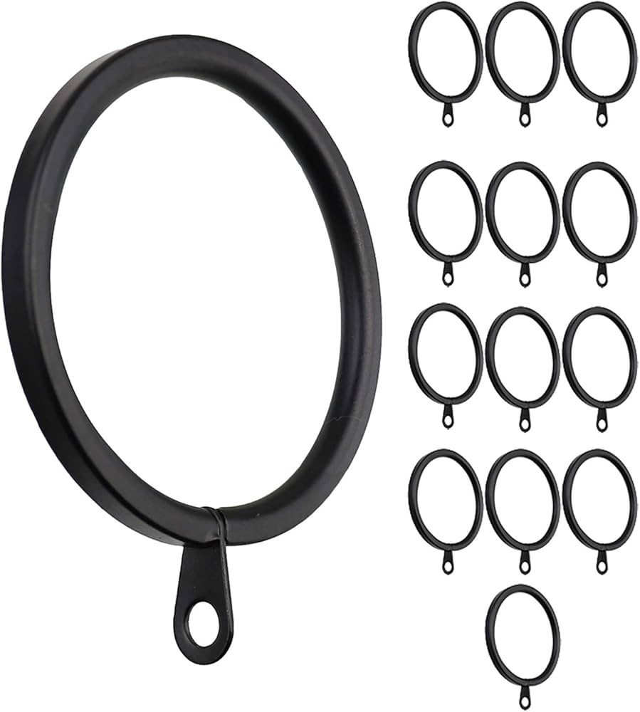 Meriville 14 pcs Black 1.5-Inch Inner Diameter Metal Flat Curtain Rings with Eyelets, Fits Up to 1 1/4-Inch Rod | Amazon (US)