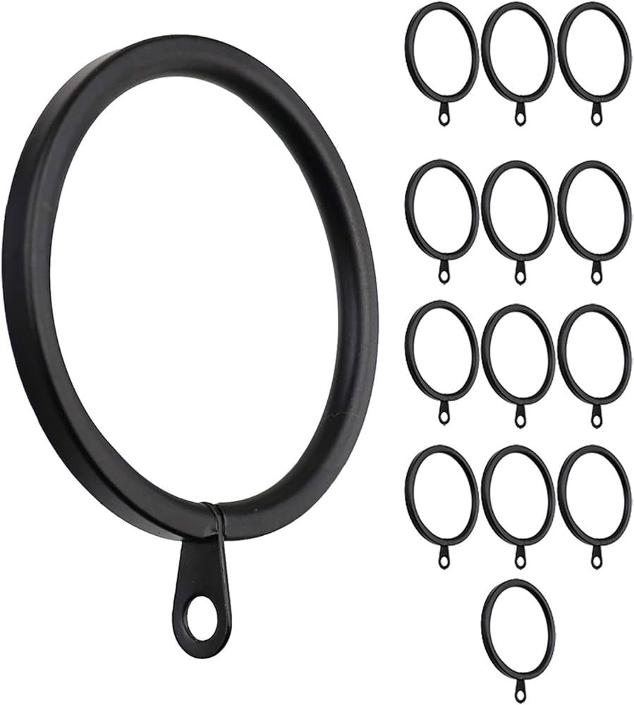 Meriville 14 pcs Black 1.5-Inch Inner Diameter Metal Flat Curtain Rings with Eyelets, Fits Up to 1 1/4-Inch Rod | Amazon (US)