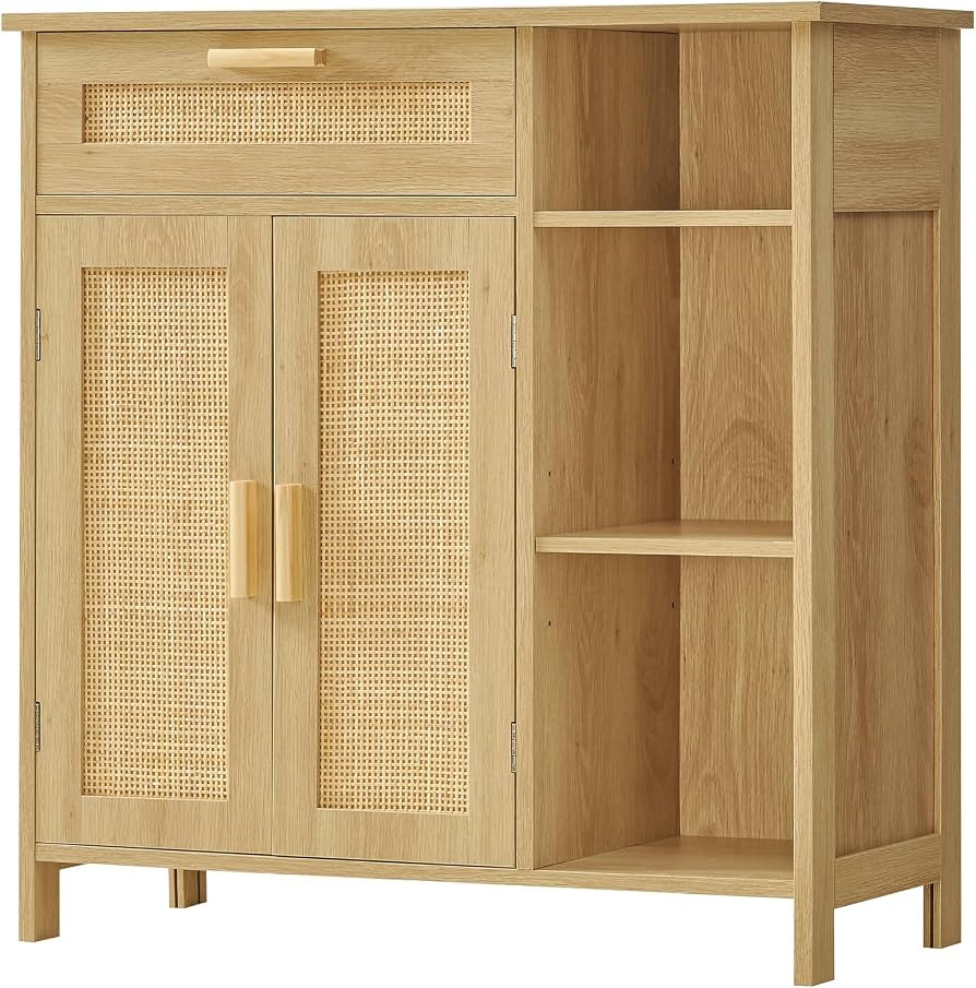WEENFON Gabinete de ratán, Gabinete de almacenamiento con puertas de ratán, Aparador Buffet Gab... | Amazon (US)