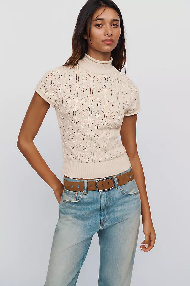 Pointelle Short-Sleeve Sweater | Anthropologie (US)