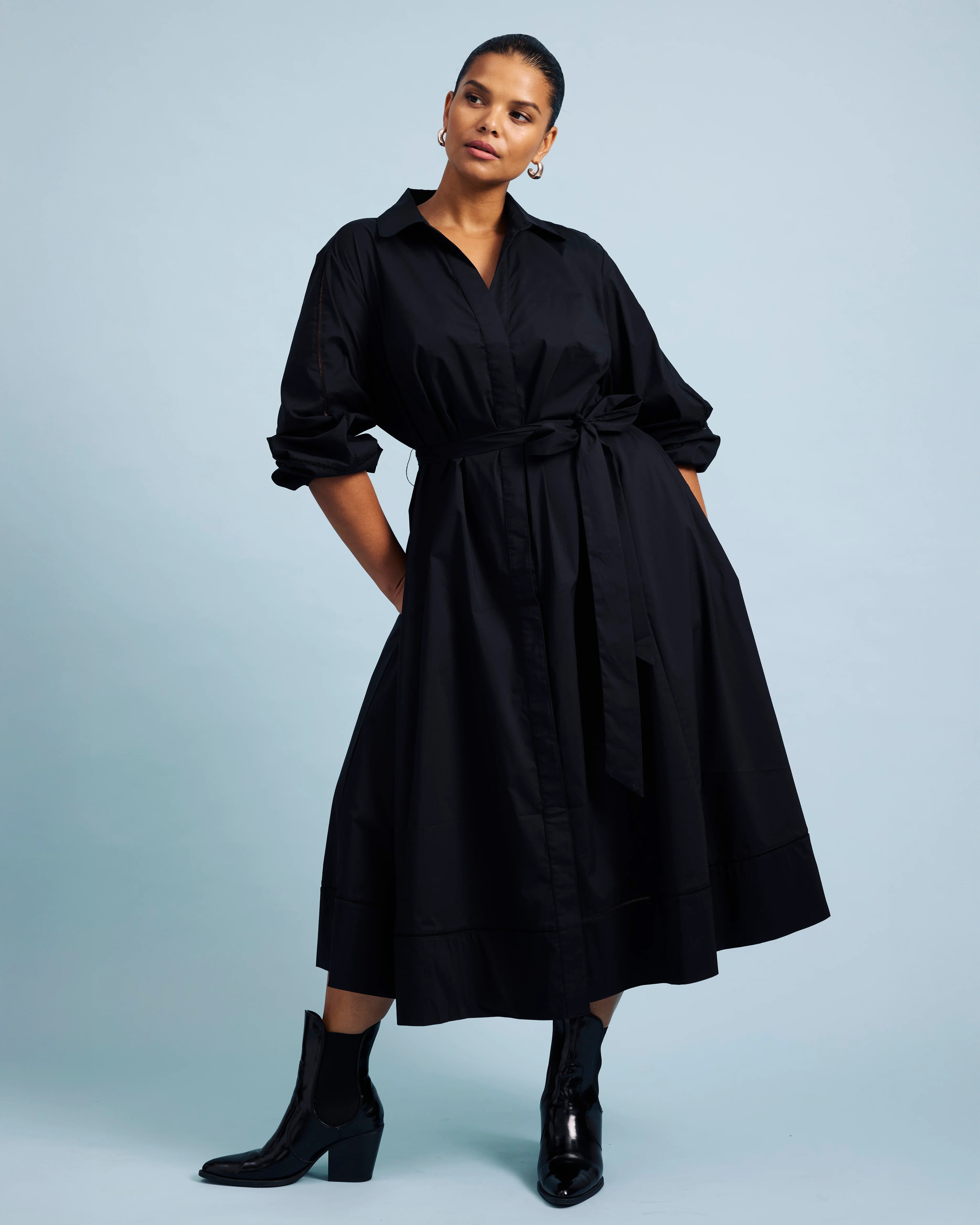 Yuli Stretch Poplin Shirtdress - Black | Universal Standard